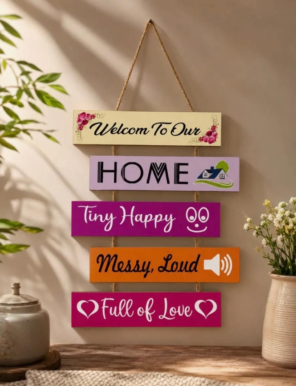 Welcome Home Wooden Wall Hanging – Colorful Family Home Decor | ABS Decor