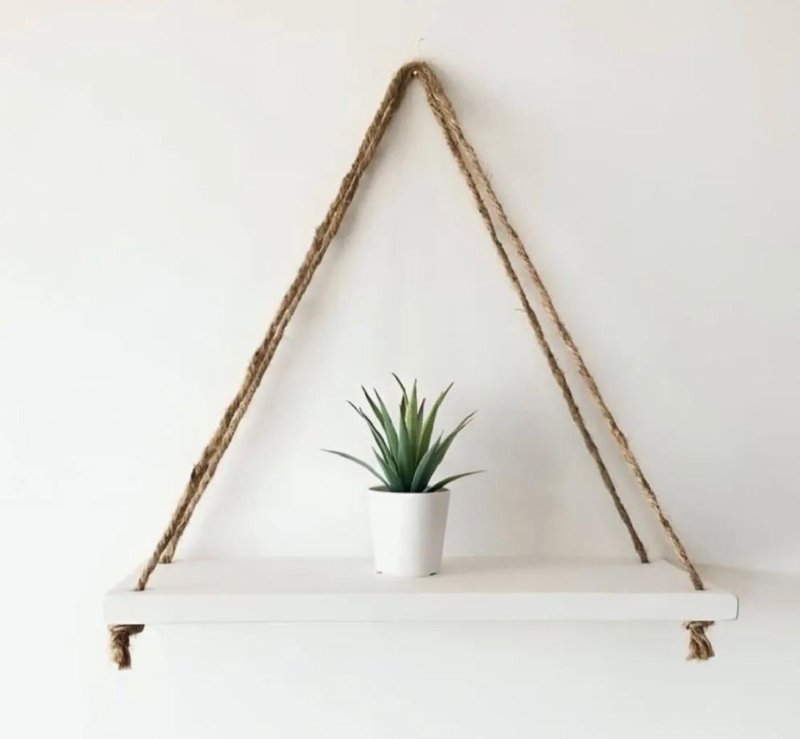 Rustic Wooden Wall Hanging Shelf with Rope – Floating Shelf for Home Décor — 1 White Shelf